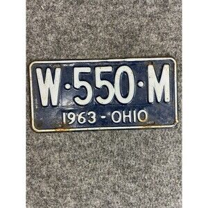 Vintage Automobilia Collectible Car Tag Blue White 1963 Ohio License Plate